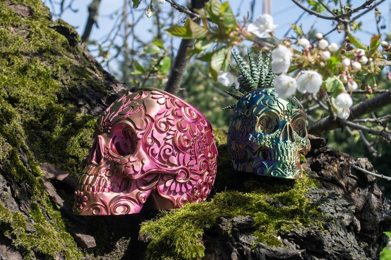 Mexicaanse Calavera Skull Planter Sugar Skull Pot Dag van de Doden Gotische Tuin Planter Decor afbeelding 6