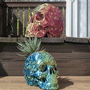 Mexican Calavera Skull Planter Sugar Skull Pot Day of the Dead Gothic Garden Planter Decor image 7