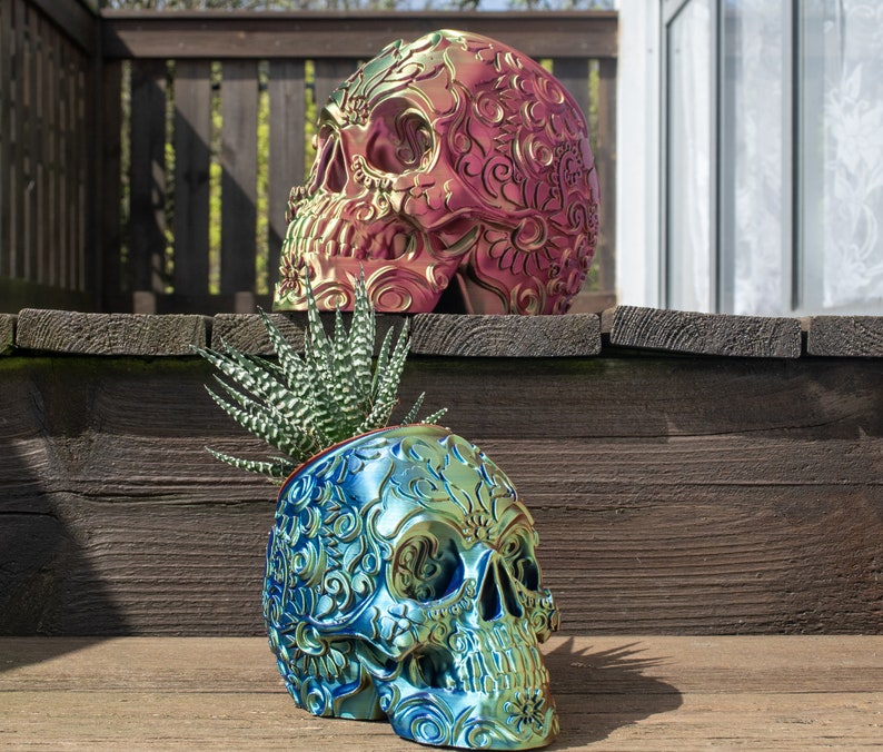 Mexican Calavera Skull Planter Sugar Skull Pot Day of the Dead Gothic Garden Planter Decor image 7