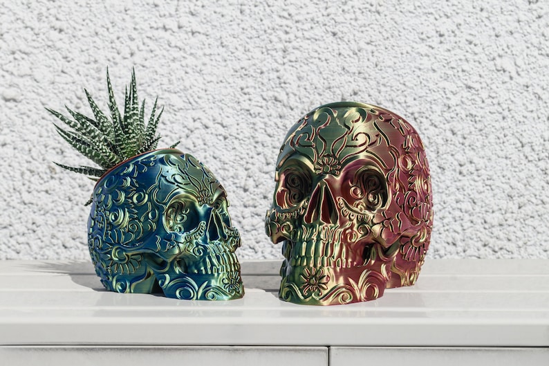 Mexican Calavera Skull Planter Sugar Skull Pot Day of the Dead Gothic Garden Planter Decor image 1