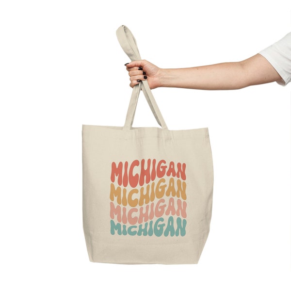 Retro Michigan Tumbler 20oz Canvas Reusable Tote