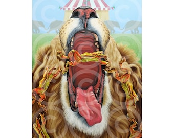 Training Circus Frogs original oil painting, animal surrealism wall art, one of a kind artwork on real canvas
