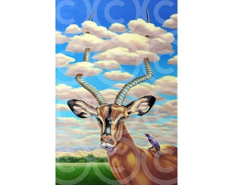 Head In The Clouds original oil painting, animal surrealism wall art, one of a kind artwork on real canvas