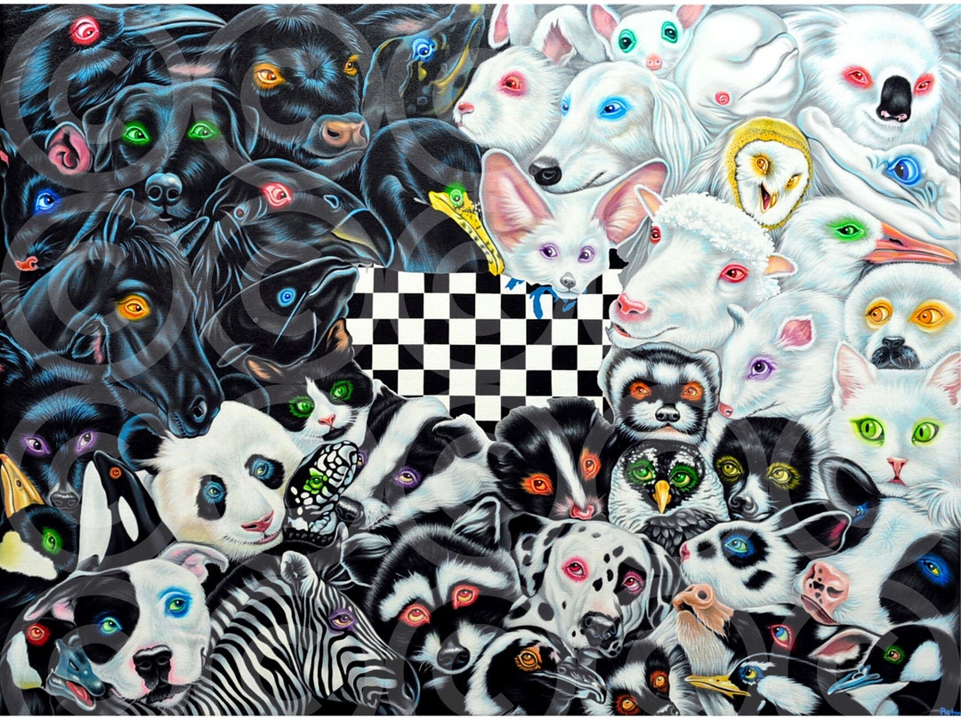 Black and White Together Original Oil Painting on Stretched Canvas With