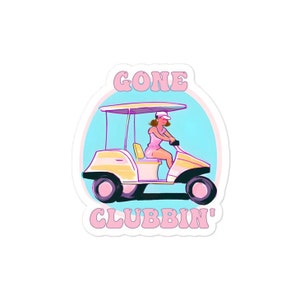 Gone Clubbin' ゴルフステッカー | レディース ゴルフカートステッカー | レディース トレンディ レトロ パステル ゴルフクラブ カート グラフィックステッカー