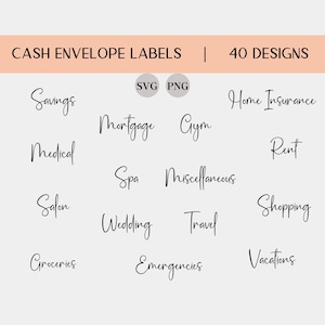 Etichette per buste in contanti Svg Budget Binder Svg Cash Budgeting Png Etichette di categoria in contanti Svg Cash Envelope System Cash Tracker Svg Money Wallet