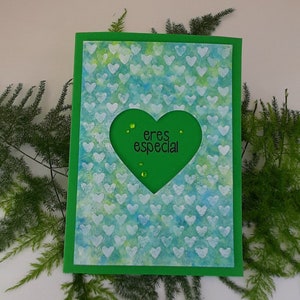 Biglietto d'auguri fatto a mano con cuore e strass