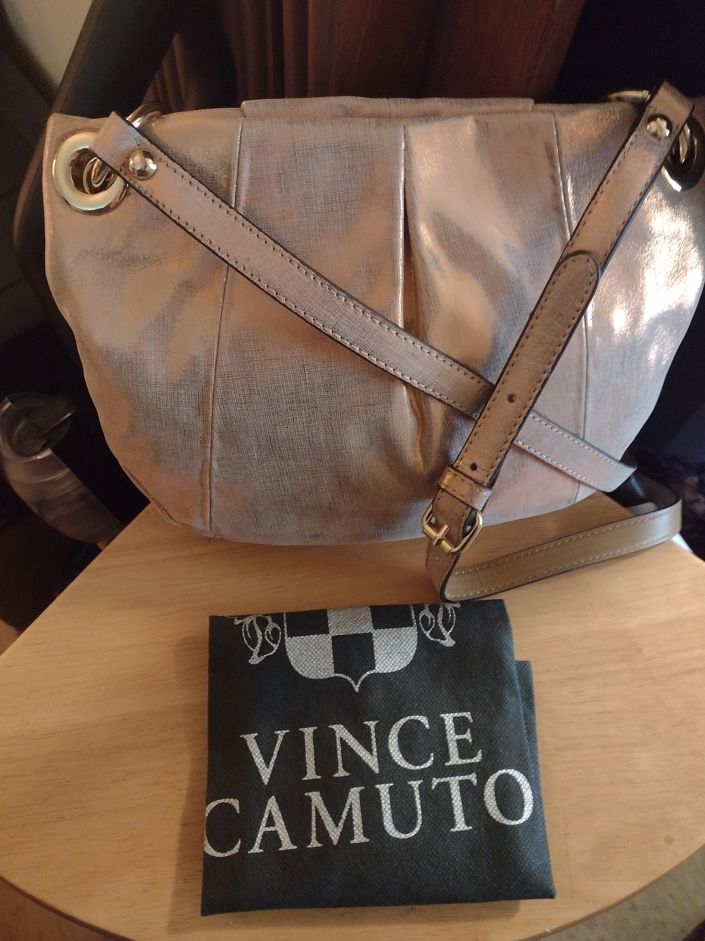 Vince Camuto, Bags, Vince Camuto Elephant Grain Black Leather Bag