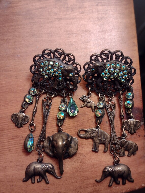 Elephant Dangling Pierced Earrings With Chrystal … - image 3