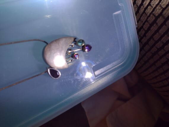 Multi-Color Stones Silver Abstract Design Necklace - image 4
