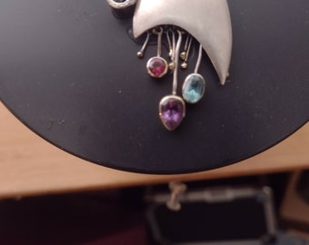Multi-Color Stones Silver Abstract Design Necklace