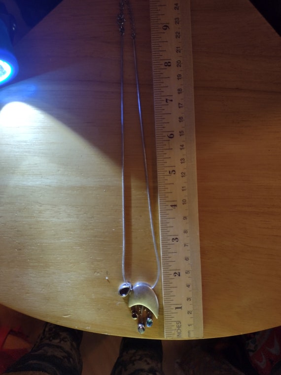 Multi-Color Stones Silver Abstract Design Necklace - image 3