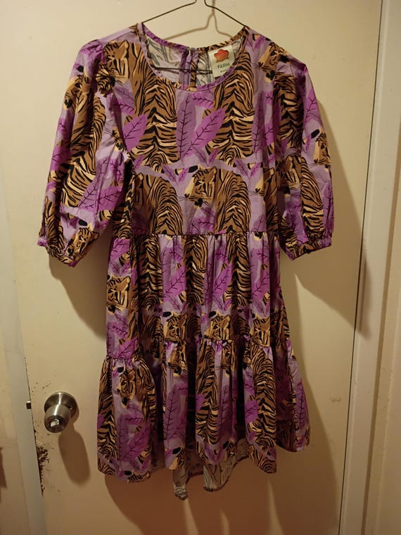 Farm Rio Cotton Tiered Short Tiger Summer Dress - Gem