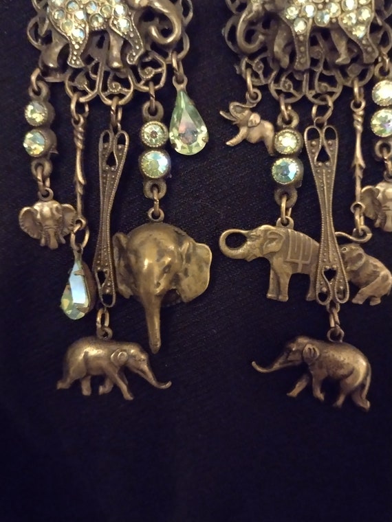 Elephant Dangling Pierced Earrings With Chrystal … - image 4