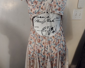 Free People Knit Sundress with Cut-Out Back in Floral Contrasting Prints