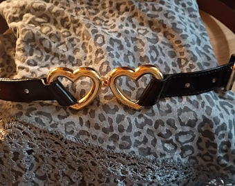 Moschino Leather Belt with Connecting Hearts Buckle