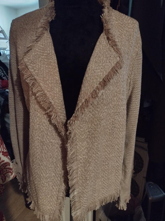 Nic & Zoe Tan Fringe Mix Open Lapel Jacket