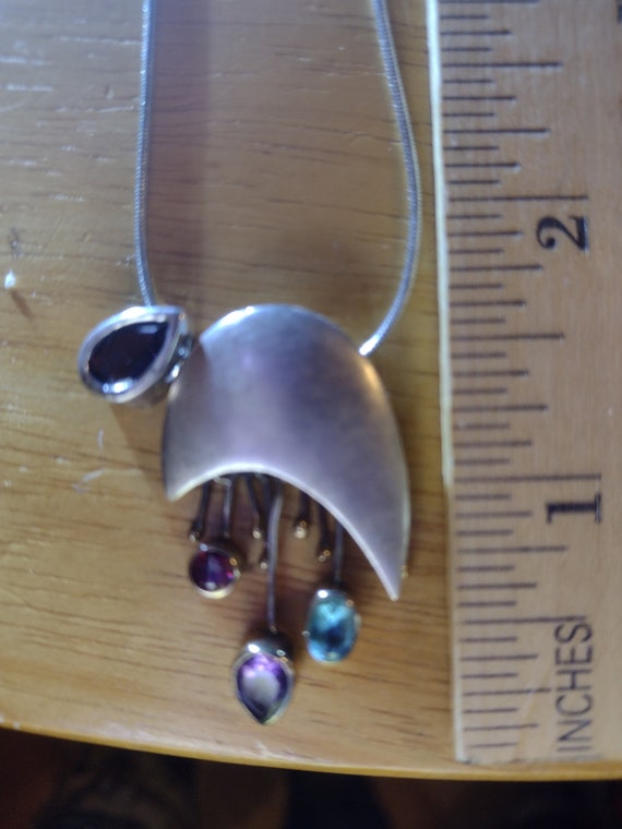 Multi-Color Stones Silver Abstract Design Necklace - image 7