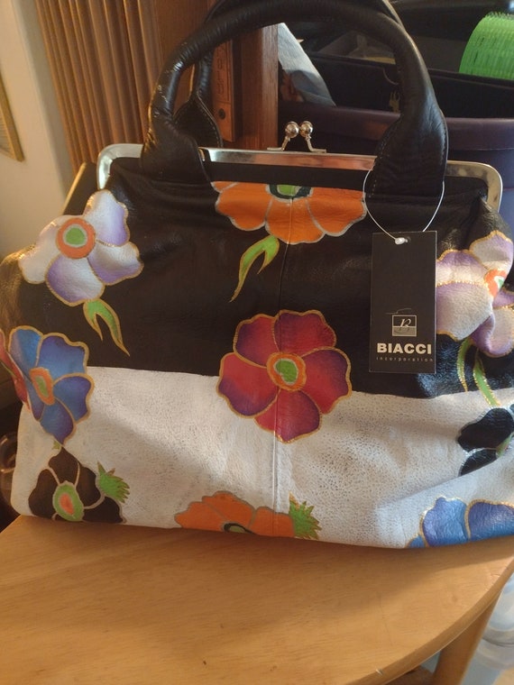 Biacci Leather Hand Pained Floral Tote / Shoulder 