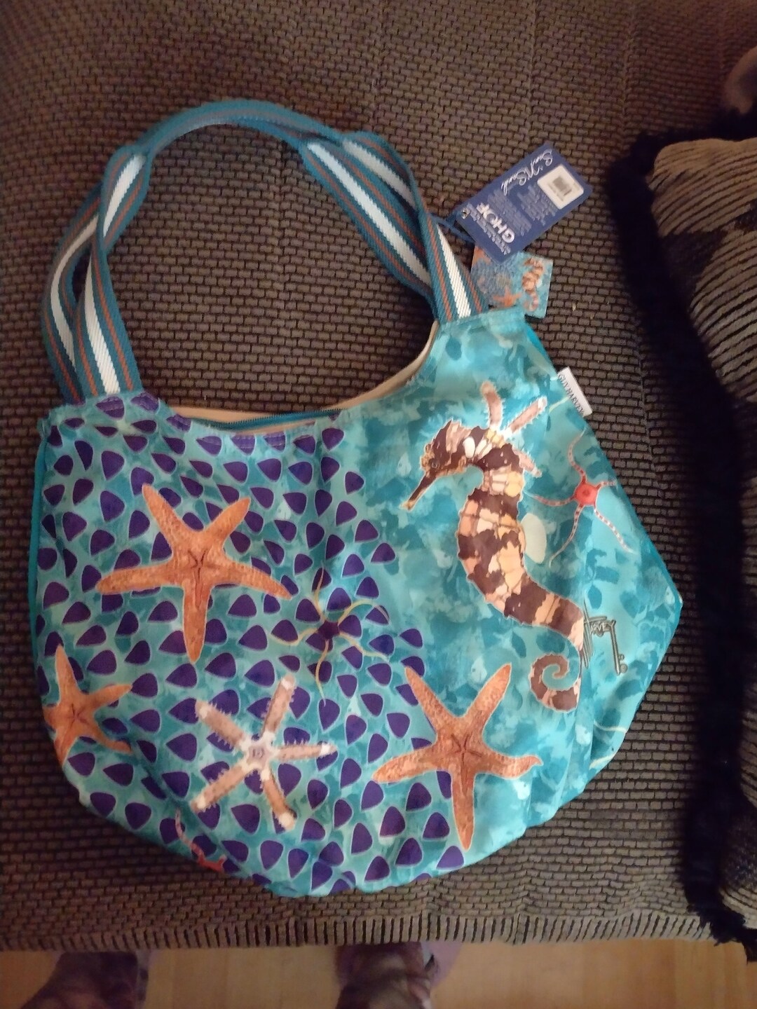 Guy Harvey Sea Turtle Tote Bag - Medium Cotton Canvas Bag With Zipper