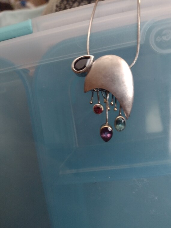 Multi-Color Stones Silver Abstract Design Necklace - image 5