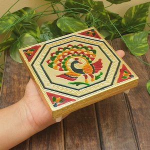 Laddu Gopal Minakari Wooden Chowki Size 5x5 Inch | Stool for God | Pooja Chowki | Bajot |Singhasan | Pooja Item | Pooja Article