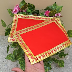 Handmade Red Velvet Pooja Aasan Mats: Temple Altar Cloths (Pack of 2)