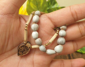 Handmade Tulsi & Vaijanti Mala: Baby Krishna Laddu Gopal Ornament Set (6 cm)