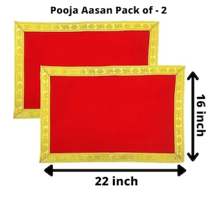 Red Velvet Pooja Aasan Cloth: Hindu Prayer Mat (16” x 22” - Pack of 2)