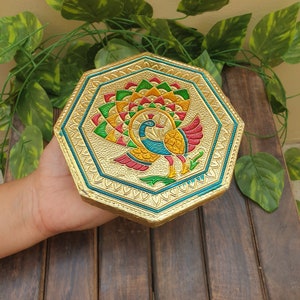 Laddu Gopal Minakari Wooden Chowki Size 5x5 Inch | Stool for God | Pooja Chowki | Bajot |Singhasan | Pooja Item | Vyasasana