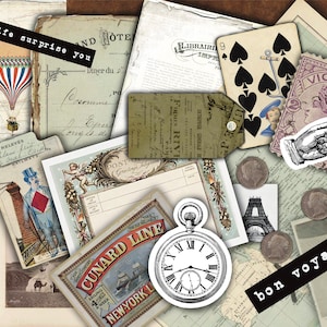 VINTAGE TRAVEL Junk Journal, vitoriano, mapas mundiais, tags, guias, cartões de diário, cortes complicados, páginas de diário, papéis - download para impressão