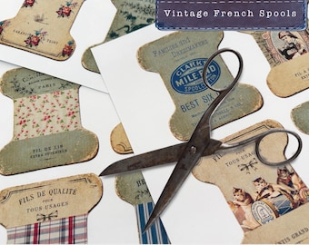 Afdrukbare set vintage Franse kloskaarten | Efemere fournituren | Klosjes voor ongewenste dagboeken | Labels naaien | Franse collagebladen | 15 pagina's