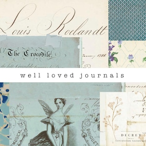 Vintage Blue Script Papers -  12 Papers for Junk Journaling and Crafting Projects - Digital Download