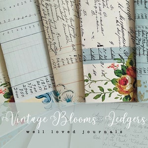 Vintage Blooms- Ledgers - 9 pagina's voor junkjournaling- en knutselprojecten - digitale download