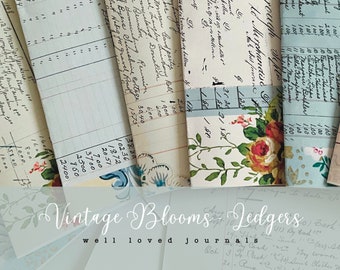 9 Vintage Blooms Ledgers | Colourful Floral Papers | Junk Journaling | Crafting Projects | Digital Download