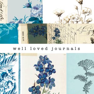Blue Vintage Blooms - 23 páginas para proyectos de manualidades y de diario basura - Descarga digital