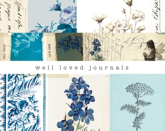 23 Blue Vintage Blooms Papers - Junk Journaling | Crafting Projects | Digital Download