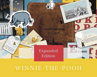 UPDATED- 46 Pages, Winnie the Pooh Digital Kit | Expanded Edition | Postcards | Backgrounds & Illustration Pages for Junk Journals