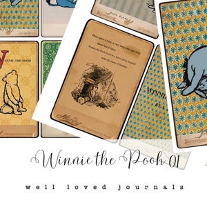 Cartes journal version 01 de Winnie l'ourson. A A Milne, Christopher Robin, Bourriquet, porcelet, scrapbooking, journal indésirable, téléchargement numérique