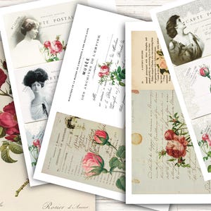 VINTAGE FRENCH POSTCARDS & Collage paper,  Valentine, Florals, Roses, Valentines, Summer, Junk Journaling, Scrapbooking, Digital Download