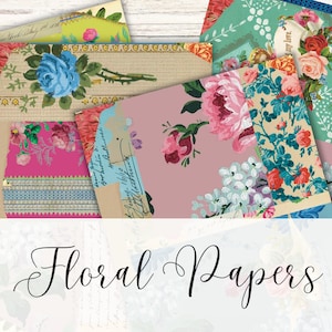 Vibrant Floral Paper, Collaged Pages, Junk Journaling, Vintage Papers, Digital Download
