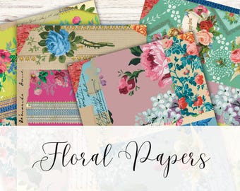 Vibrant Floral Paper | Collaged Pages | Junk Journaling | Vintage Papers | Digital Download