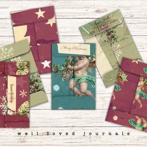 Zestaw kopert świątecznych Grungy Xmas Mini 01 - Boże Narodzenie, koperty, kieszenie, tagi, bilety, Junk Journaling, koperty na prezenty pieniężne, pobieranie cyfrowe