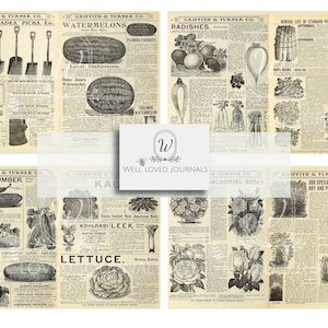 Kit Fruit & Veg Papers 01, Pagine della Griffith and Turner Co del 1905: forniture per fattoria e giardino, Pagine del diario spazzatura, Download digitale