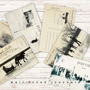 Winter Wonderland Postkarten 01 - Vintage Weihnachten, Schneebedeckte Szenen, Junk Journaling, digitaler Download