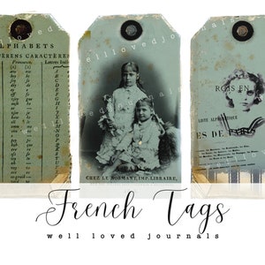 Franse Tags 01 - 18 Tags, Junkjournaling, Digitale download
