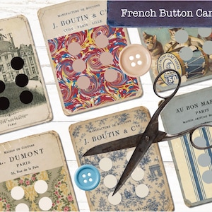 Tarjetas vintage con botones franceses / Material imprimible para diario creativo / Perfectas como tarjetas para diario o portadas de mini cuadernos / Descarga instantánea