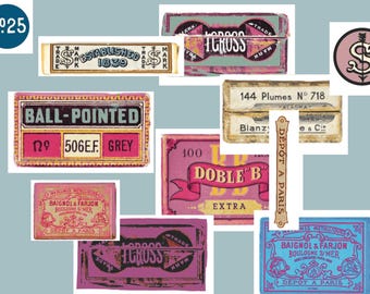UPDATED vintage label kortstondig, hangertjes, woorden en cijfers, verouderde labels, 6 kleurstellingen, digitale download, junkjournal, efemere knutselwerkjes