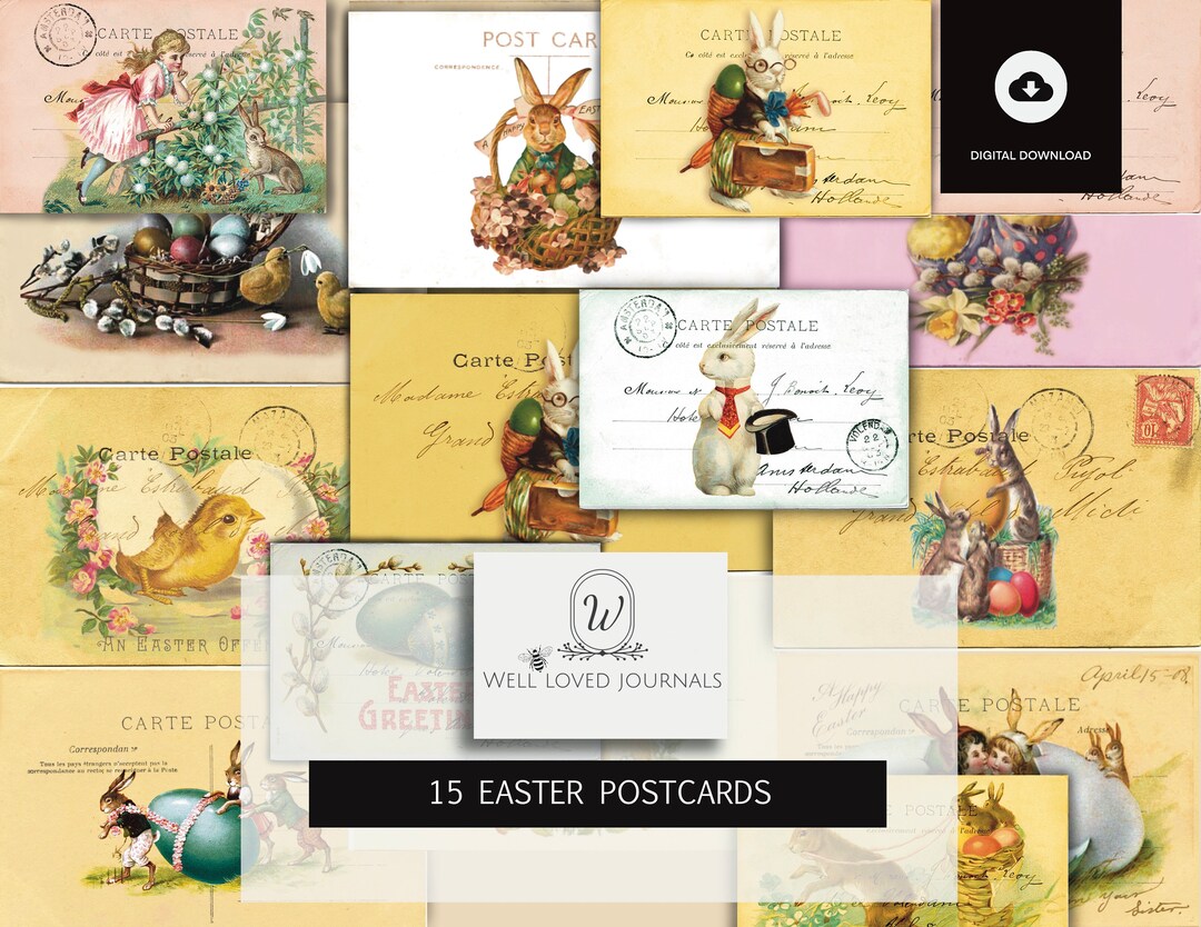 15 VINTAGE STYLE EASTER Postcards, Aged Images, Journal Cards, Junk ...