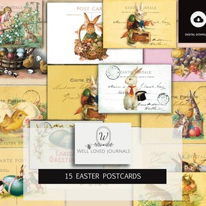 15 cartoline di PASQUA IN STILE VINTAGE, Immagini invecchiate, Carte di diario, Junk Journaling, Scrapbooking, Coniglietto di Pasqua, Uova di Pasqua, Download stampabile